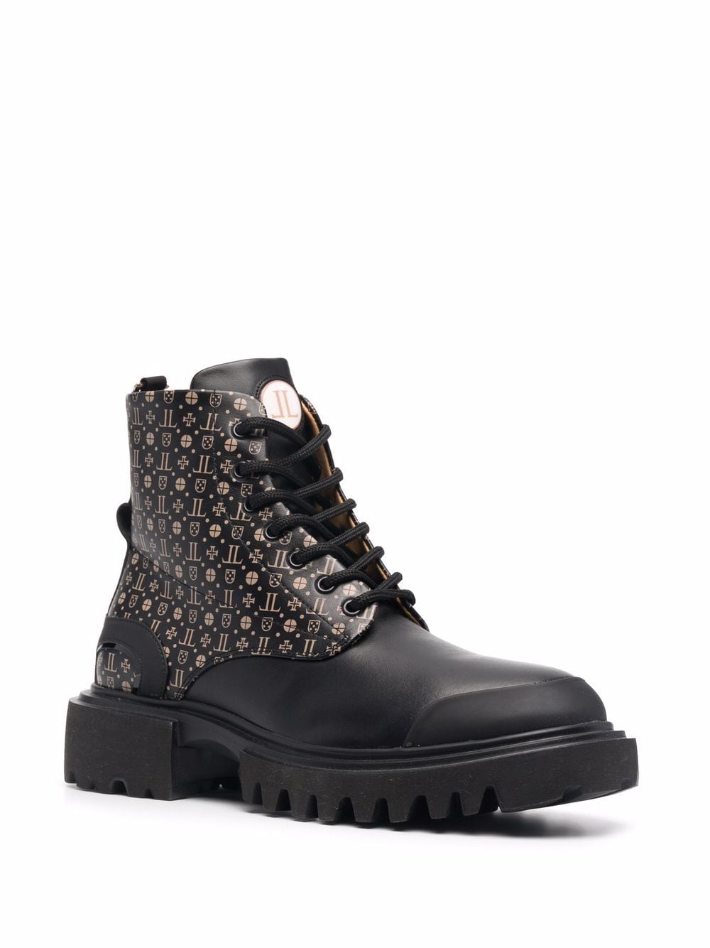 Shop Leandro Lopes Monogram-print Combat Boots In Black