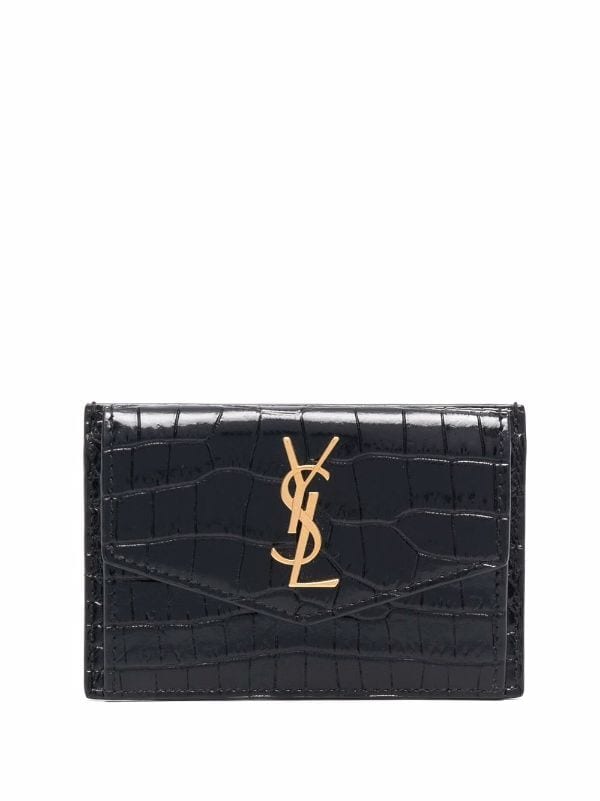 UPTOWN FLAP card case in crocodile-embossed shiny leather, Saint Laurent