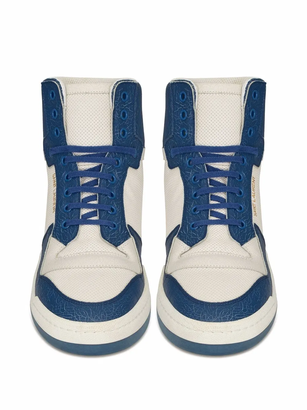 laurent拼色高帮运动鞋拼色设计,穿孔细节,裂纹效果,圆头,正面系带