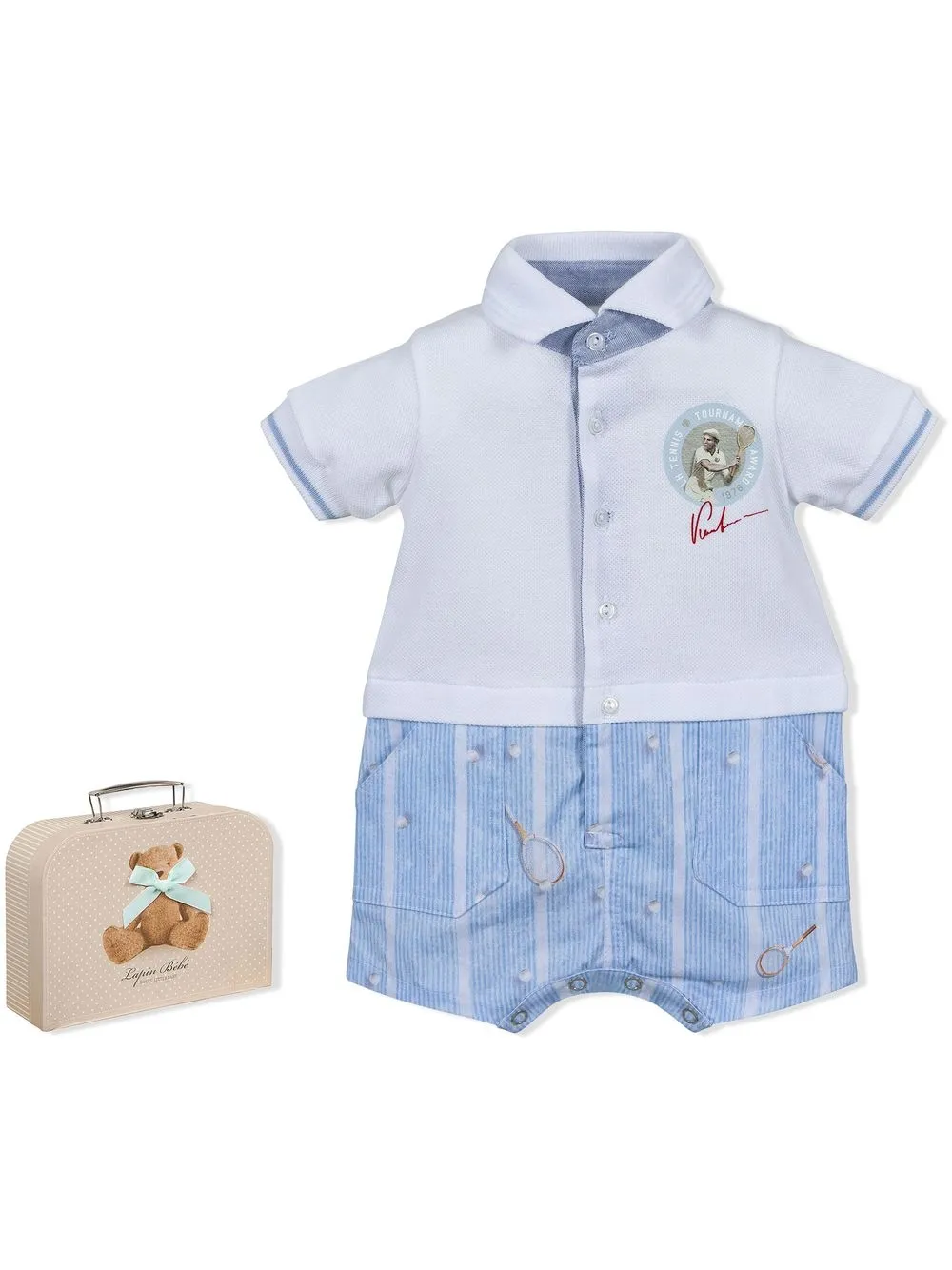 

Lapin House shirt style baby grow set with case - Blue