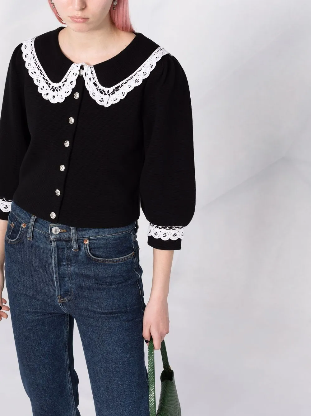 Maje Lace Trim Cardigan - Black