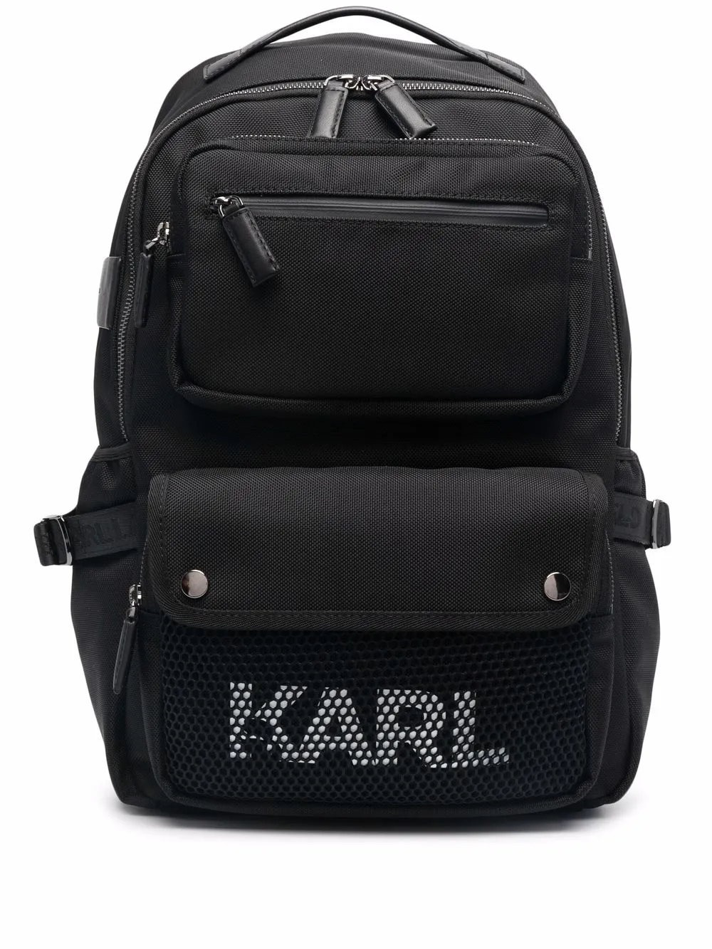 

Karl Lagerfeld logo-print mesh-panel backpack - Black