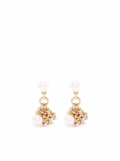 Tory Burch logo-charm pearl pendant earrings