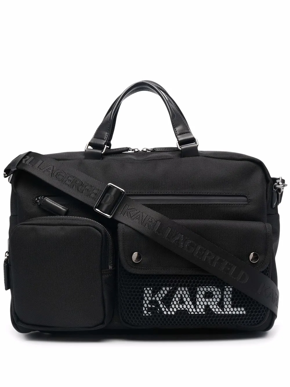 

Karl Lagerfeld logo-print mesh-panel briefcase - Black