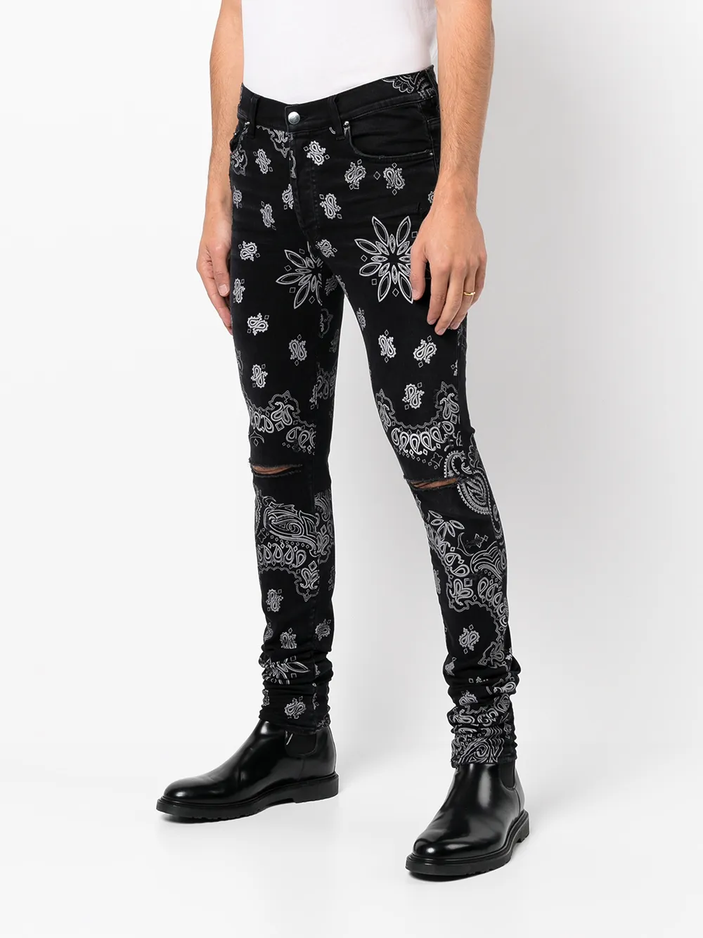  Amiri Schmale Jeans Mit Paisley Print   Schwarz 
