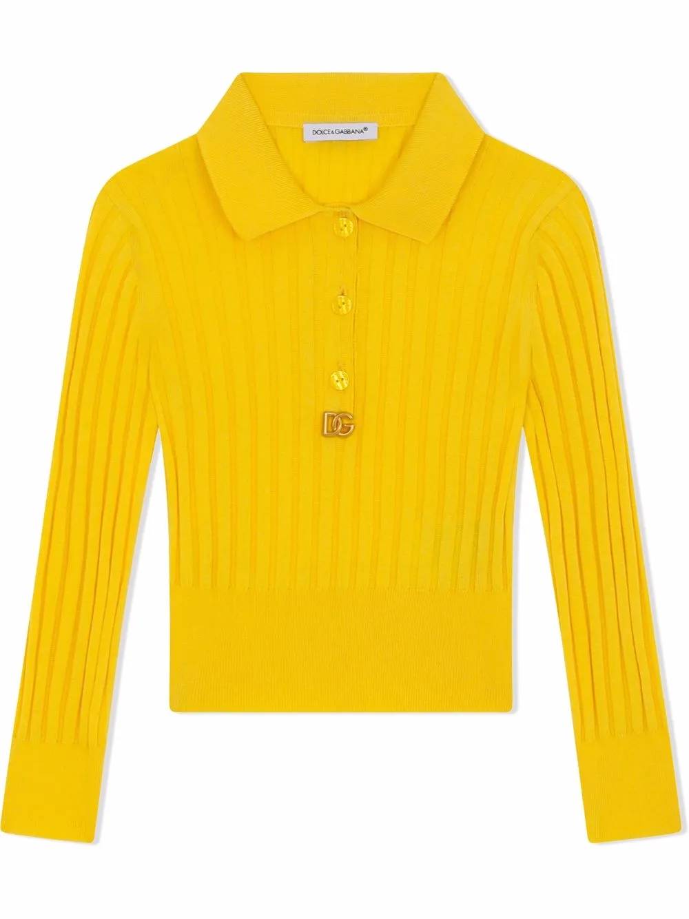 

Dolce & Gabbana Kids playera tipo polo manga larga de canalé - Amarillo