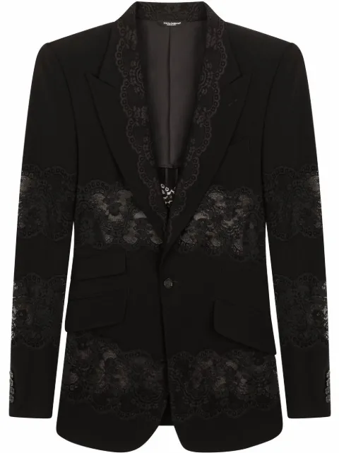 Dolce & Gabbana lace-panel single-breasted blazer