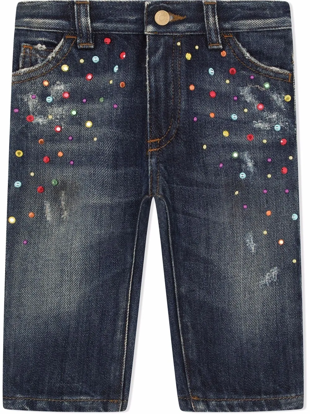 

Dolce & Gabbana Kids jeans rectos con detalles de cristales - Azul