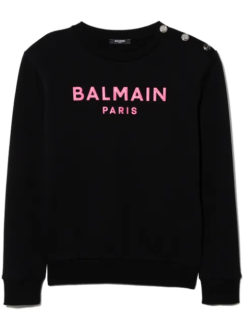 Balmain Kids سويت شيرت قطن بطبعة شعار الماركة