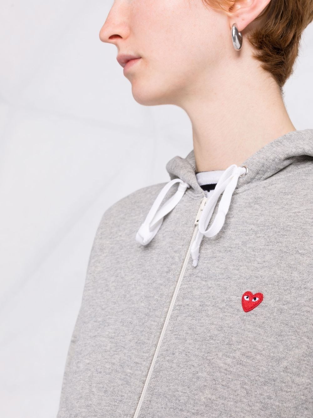 Shop Comme Des Garçons Embroidered-motif Zip-fastening Hoodie In Grau