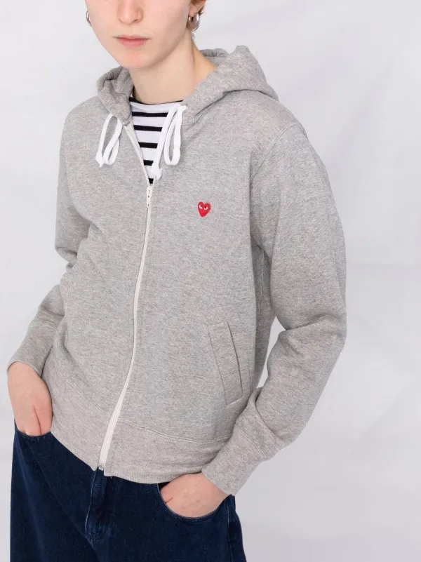 Comme Des Garcons Play embroidered motif zip fastening Hoodie Grey FARFETCH SG