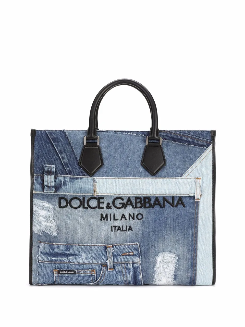 Dolce & Gabbana Rhinestone & Safety Pin Denim Patchwork Bag