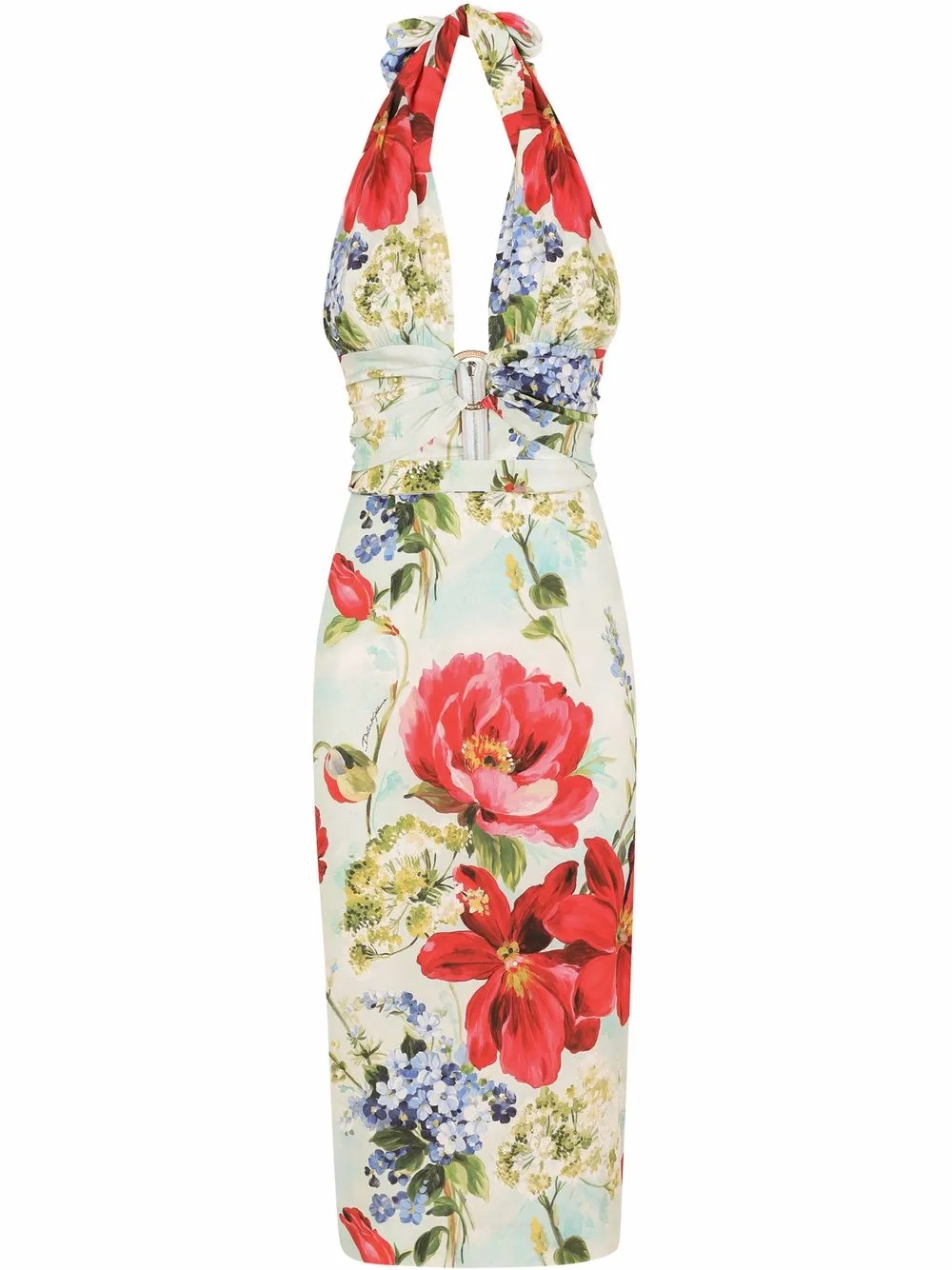 

Dolce & Gabbana vestido midi con estampado floral y cuello halter - Blanco