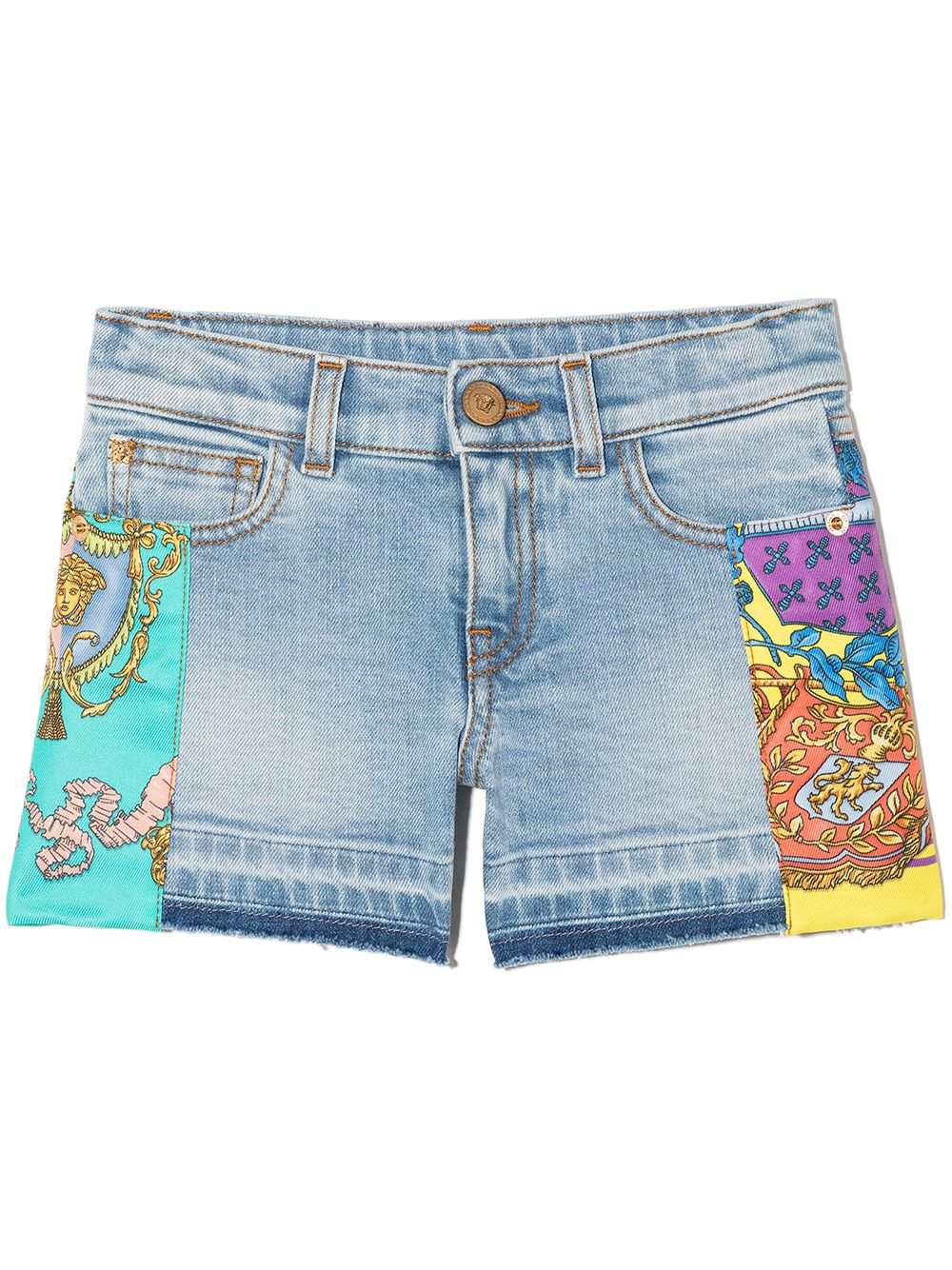 

Versace Kids barocco-print denim shorts - Blue