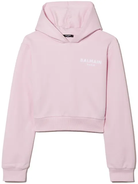 Balmain Kids هودي قطن بطبعة شعار الماركة