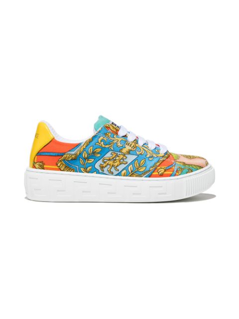 Versace Kids baroque pattern-print lace-up trainers