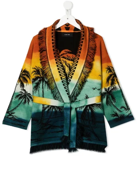 Alanui Kids palm tree-print fringed cardigan