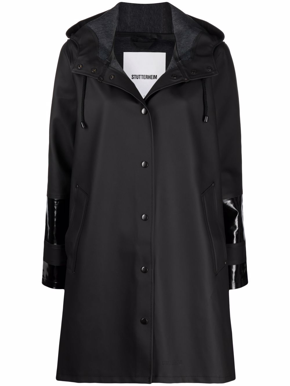 

Stutterheim Stockholm stripe detail hooded raincoat - Black