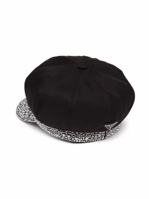 Shop Prada Re-Nylon crystal-embellished newsboy cap with Express Shop Prada Re-Nylon crystal-embellished newsboy cap with Express