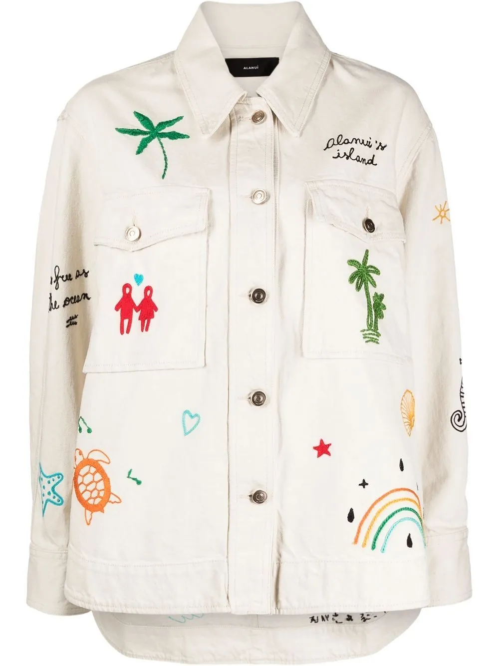 

Alanui Mermaid embroidered denim jacket - Neutrals