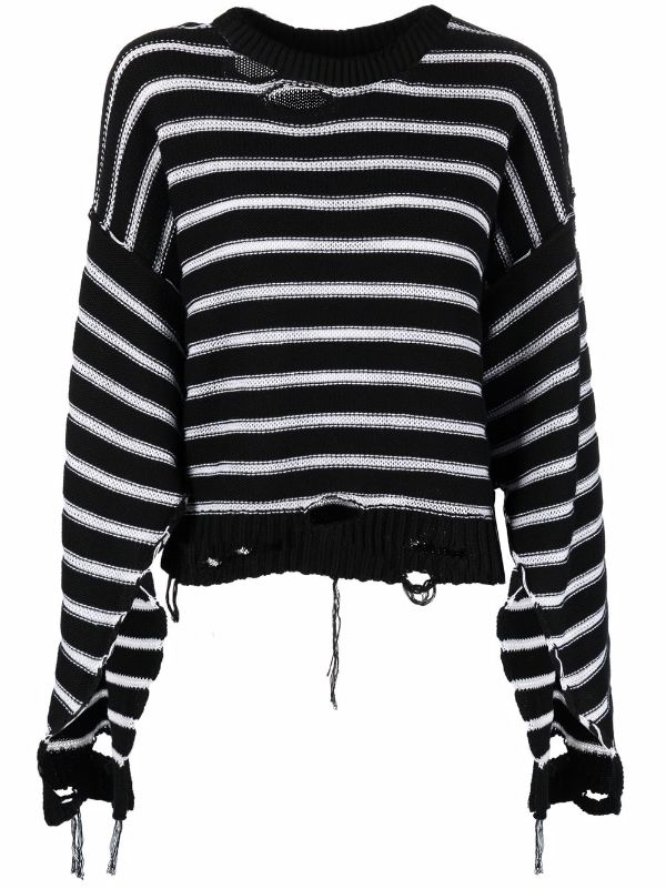 Shop MM6 Maison Margiela distressed stripe knit jumper with 