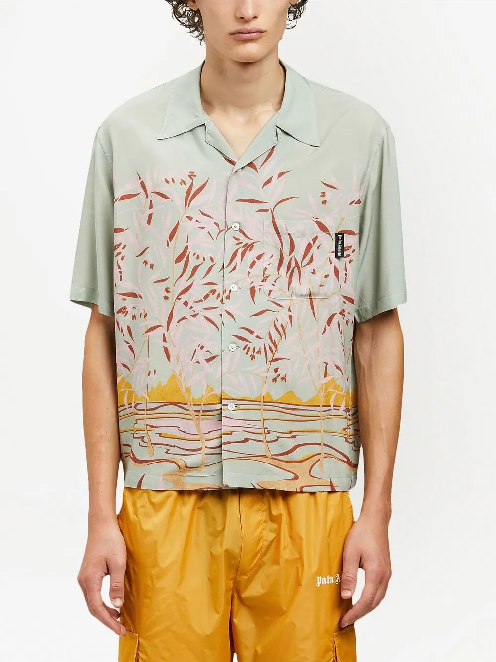  Palm Angels Lagoon-print Short-sleeved Shirt - Green 