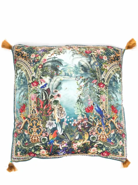 Camilla jungle-print silk cushion