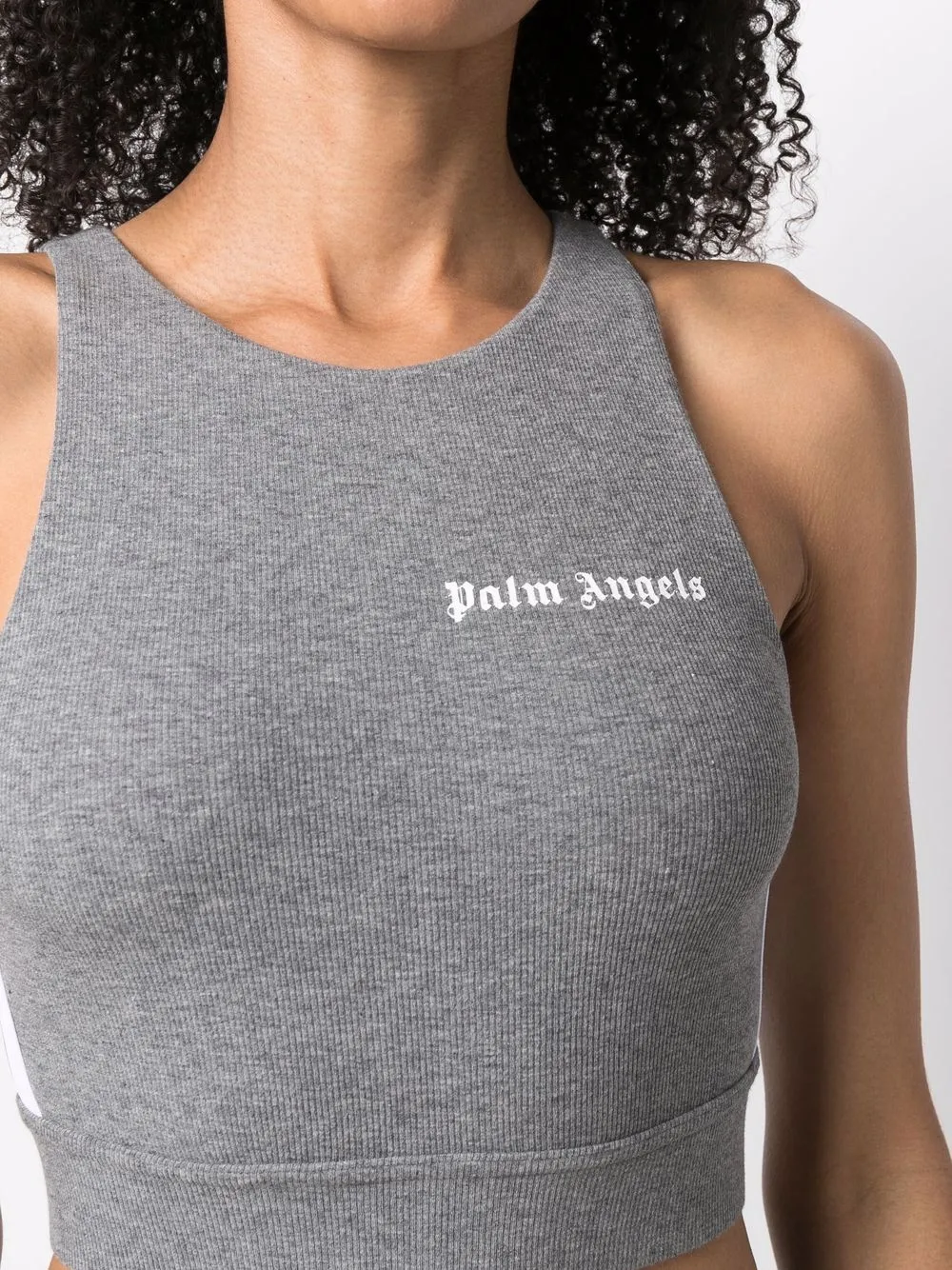 Palm Angels Logo-print Ribbed Sports Bra In Grey