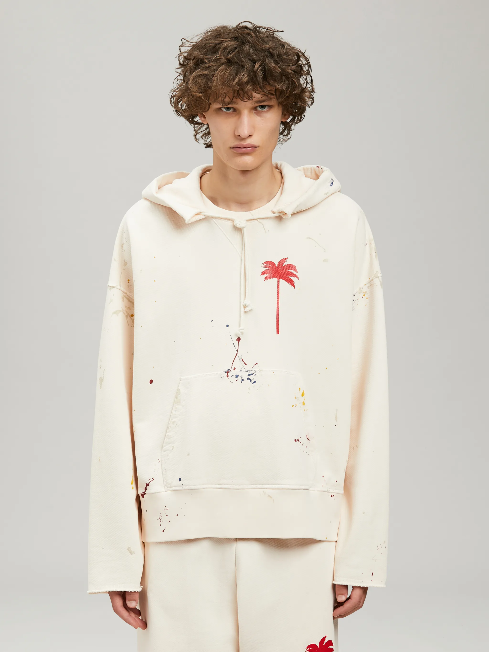 PAINTED PALM TREE HOODED SWEATSHIRT in white - Palm Angels® Official