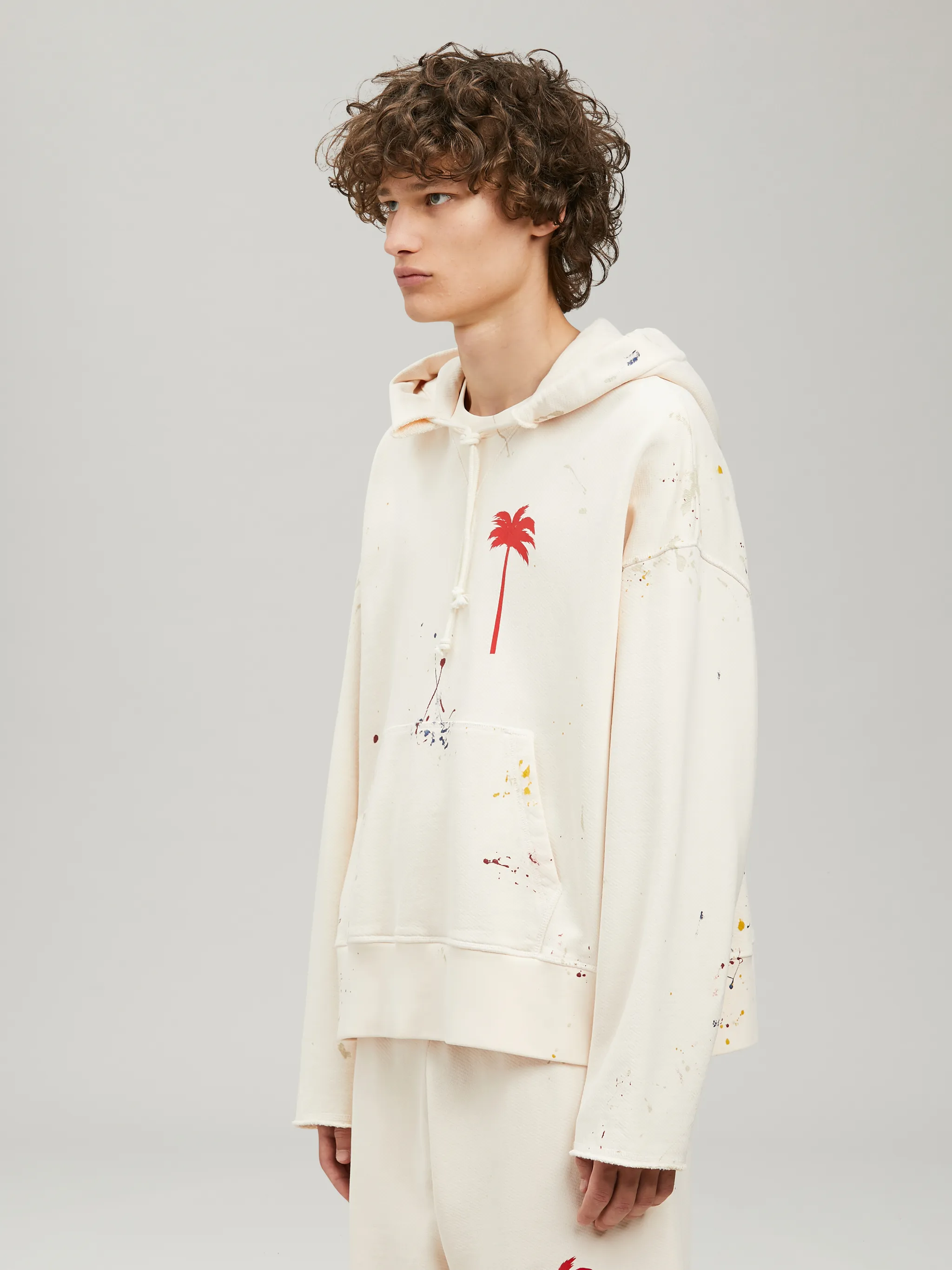 PAINTED PALM TREE HOODED SWEATSHIRT in white - Palm Angels® Official