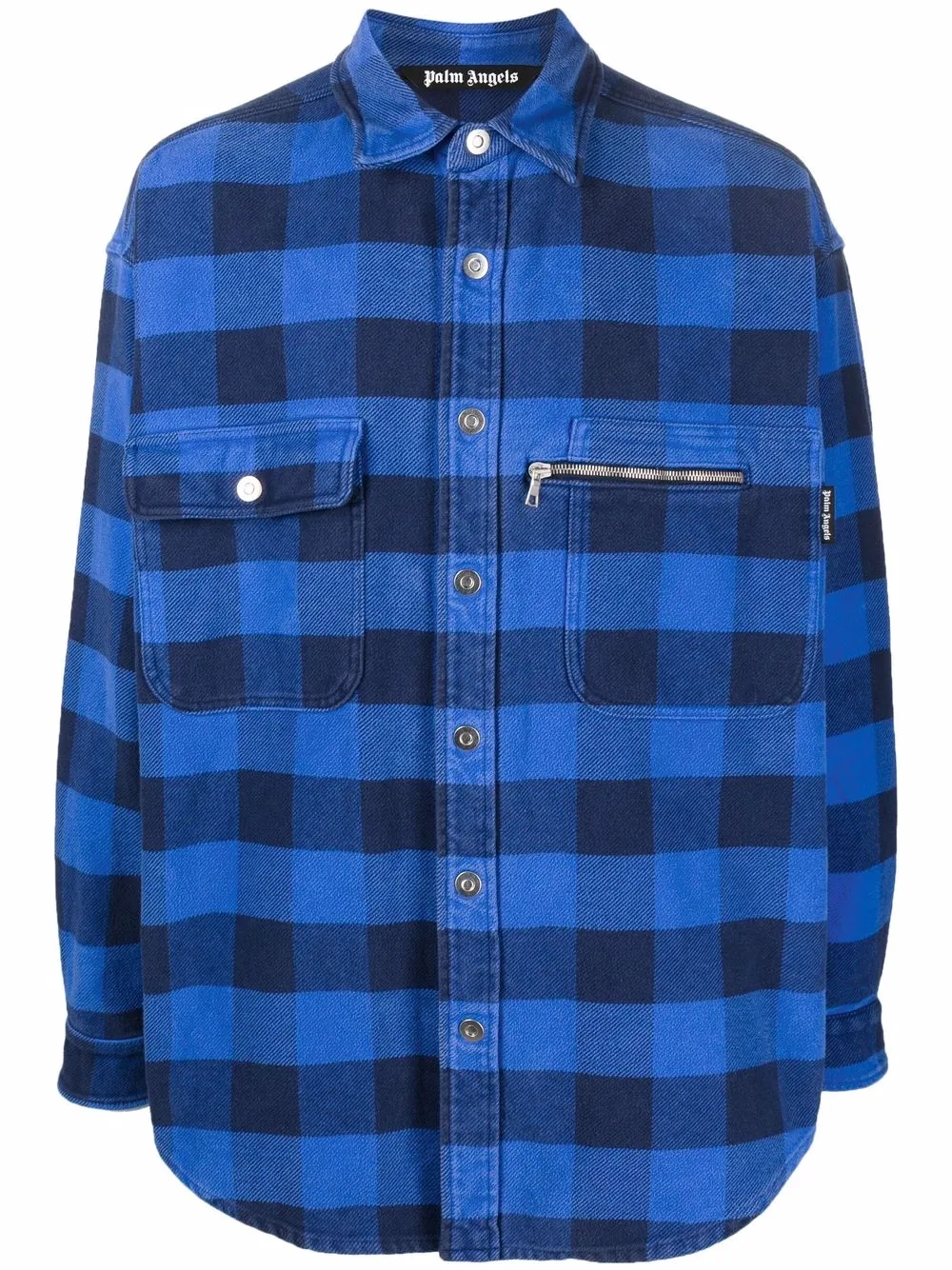 

Palm Angels curved-logo checked overshirt - Blue