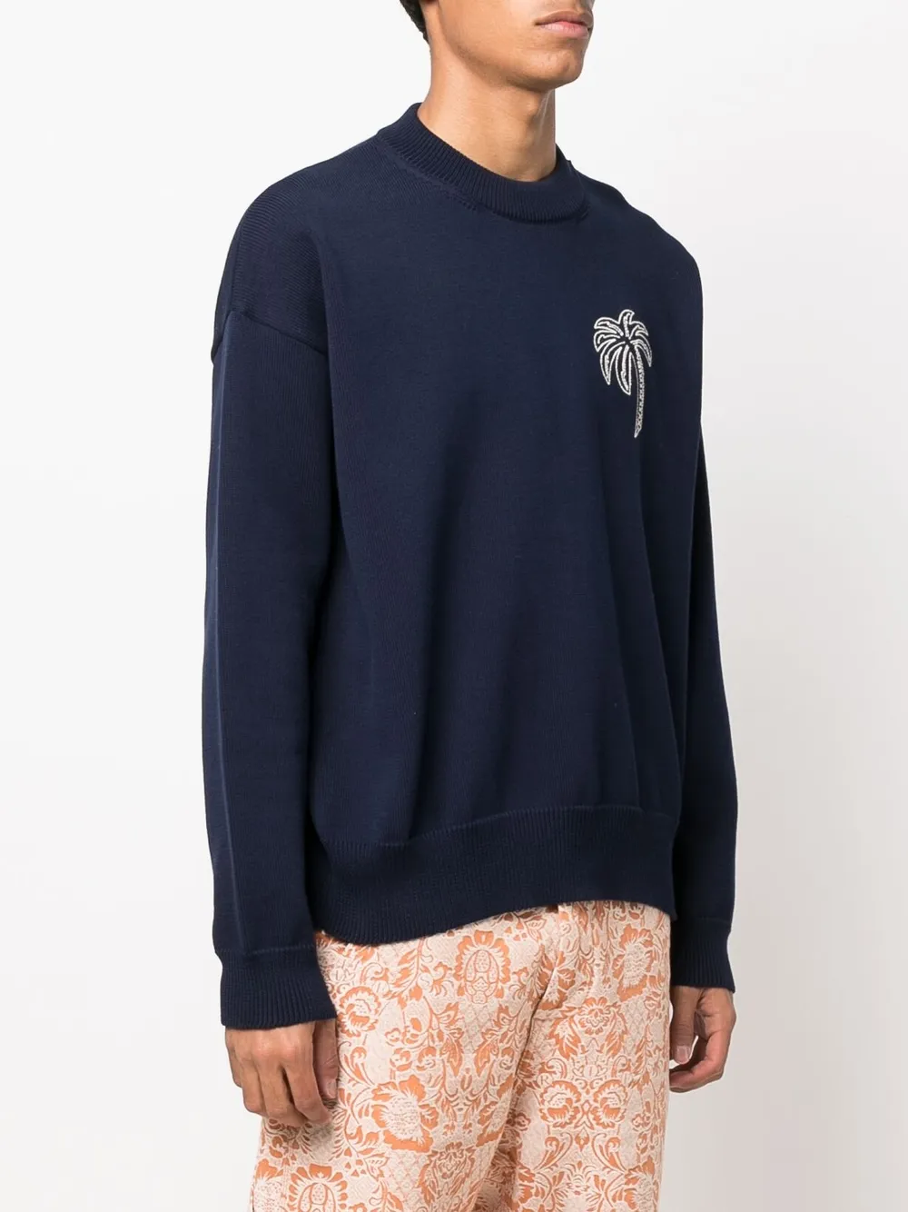 Palm Angels Pullover Mit Palmen Stickerei   Blau 
