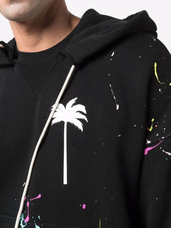 Palm Angels palm-print paint-splatter Effect Hoodie - Farfetch