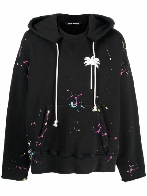 Palm Angels palm-print paint-splatter effect hoodie