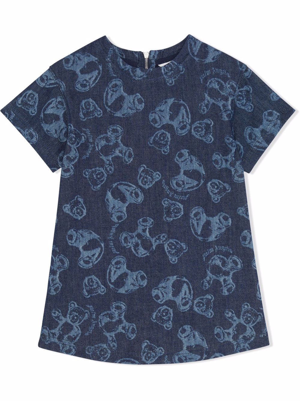 

Palm Angels Kids teddy bear jacquard denim dress - Blue