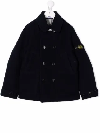 Stone Island Junior logo patch wool blend Jacket Blue FARFETCH ID