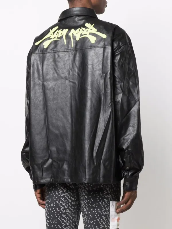 long-sleeved faux-leather shirt for men 
