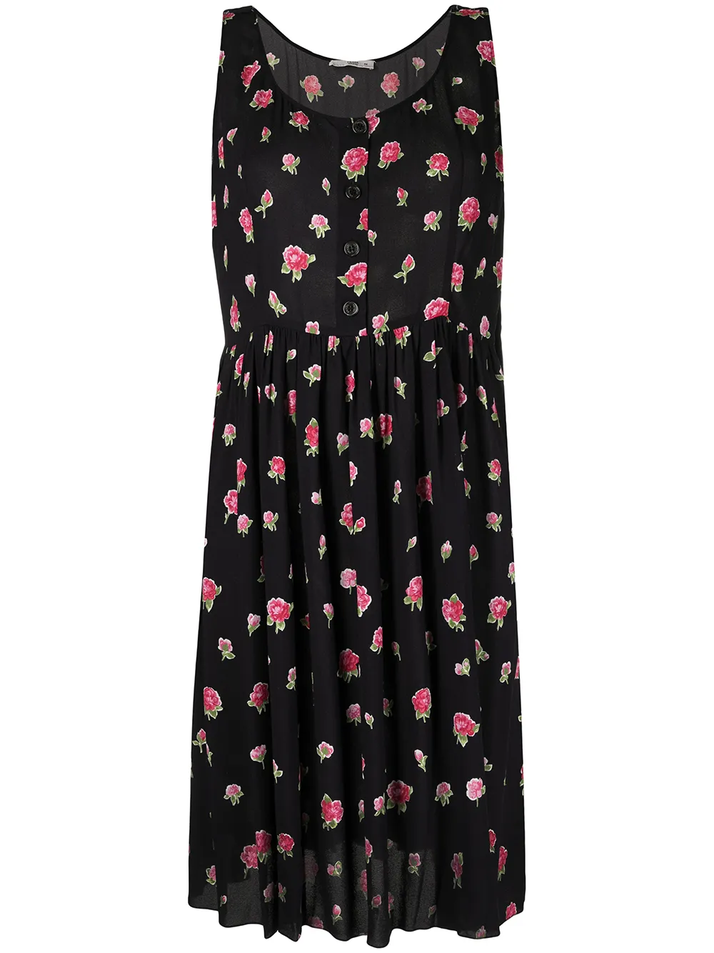 Pre-owned Prada Rose-printed Flared Dress In Black