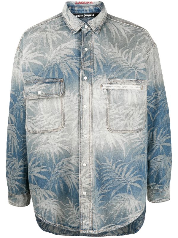 Palm Angels palm-print Oversized Denim Shirt - Farfetch