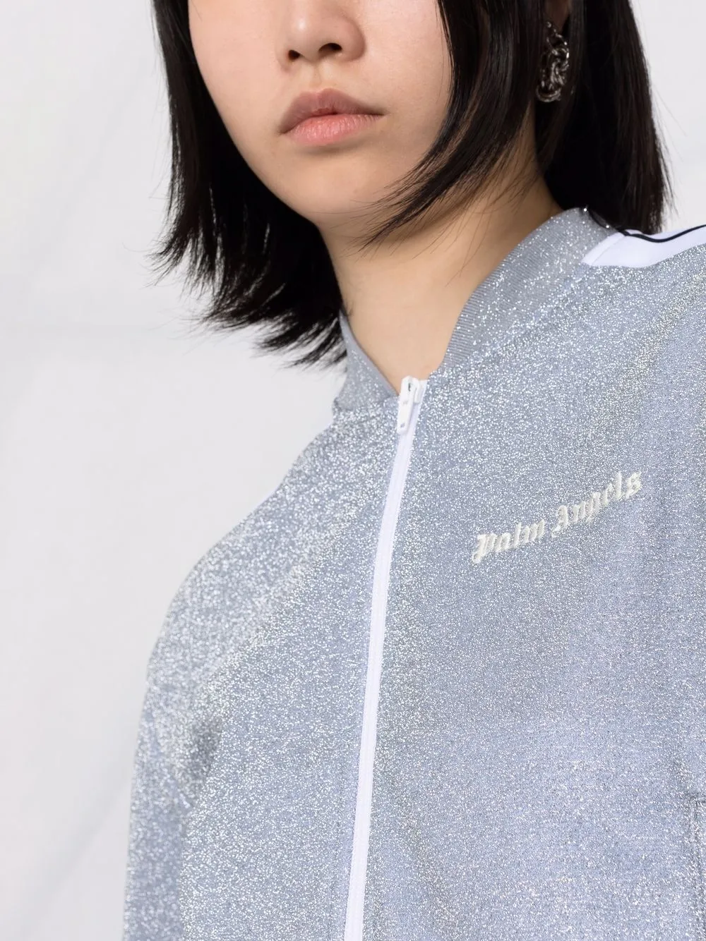  Palm Angels Logo-print Glitter Zip-up Jacket - Grey 