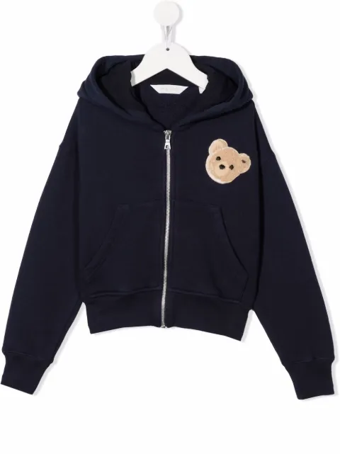 Palm Angels Kids flocked-bear zip-up hoodie