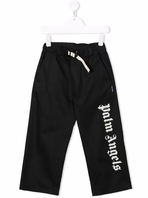Palm Angels Kids logo-print cotton trousers