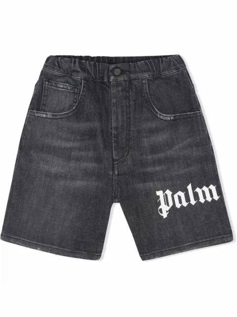 Palm Angels Kids shorts de mezclilla con tiro alto y logo