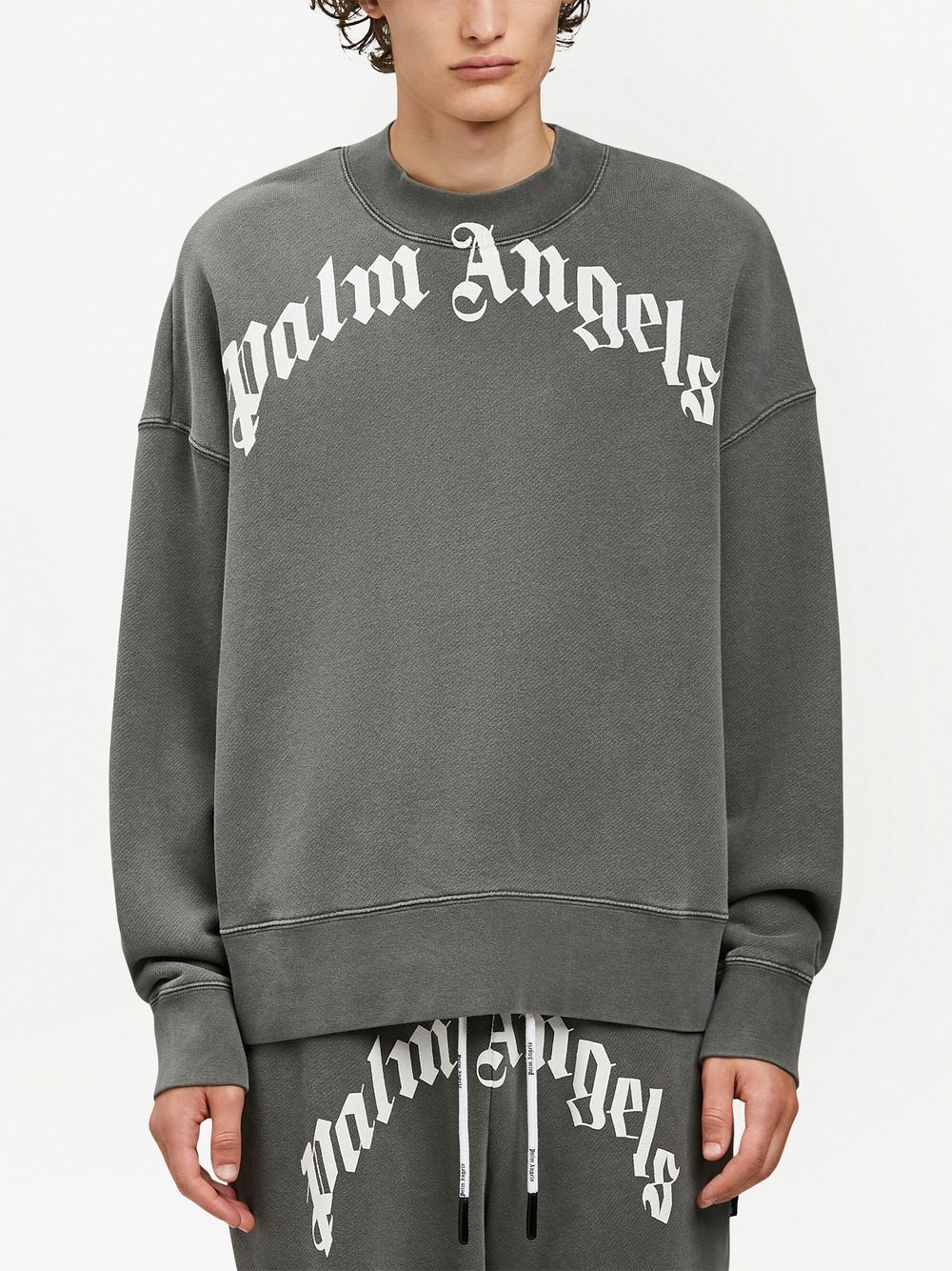 Shop Palm Angels Logo-print Cotton Sweatshirt In Grey