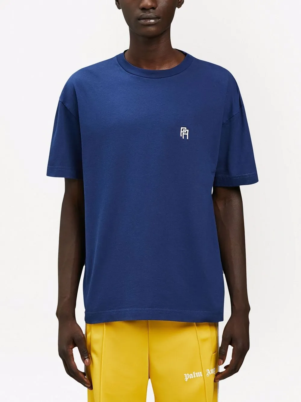  Palm Angels T Shirt Mit Aufgesticktem Monogramm   Blau 