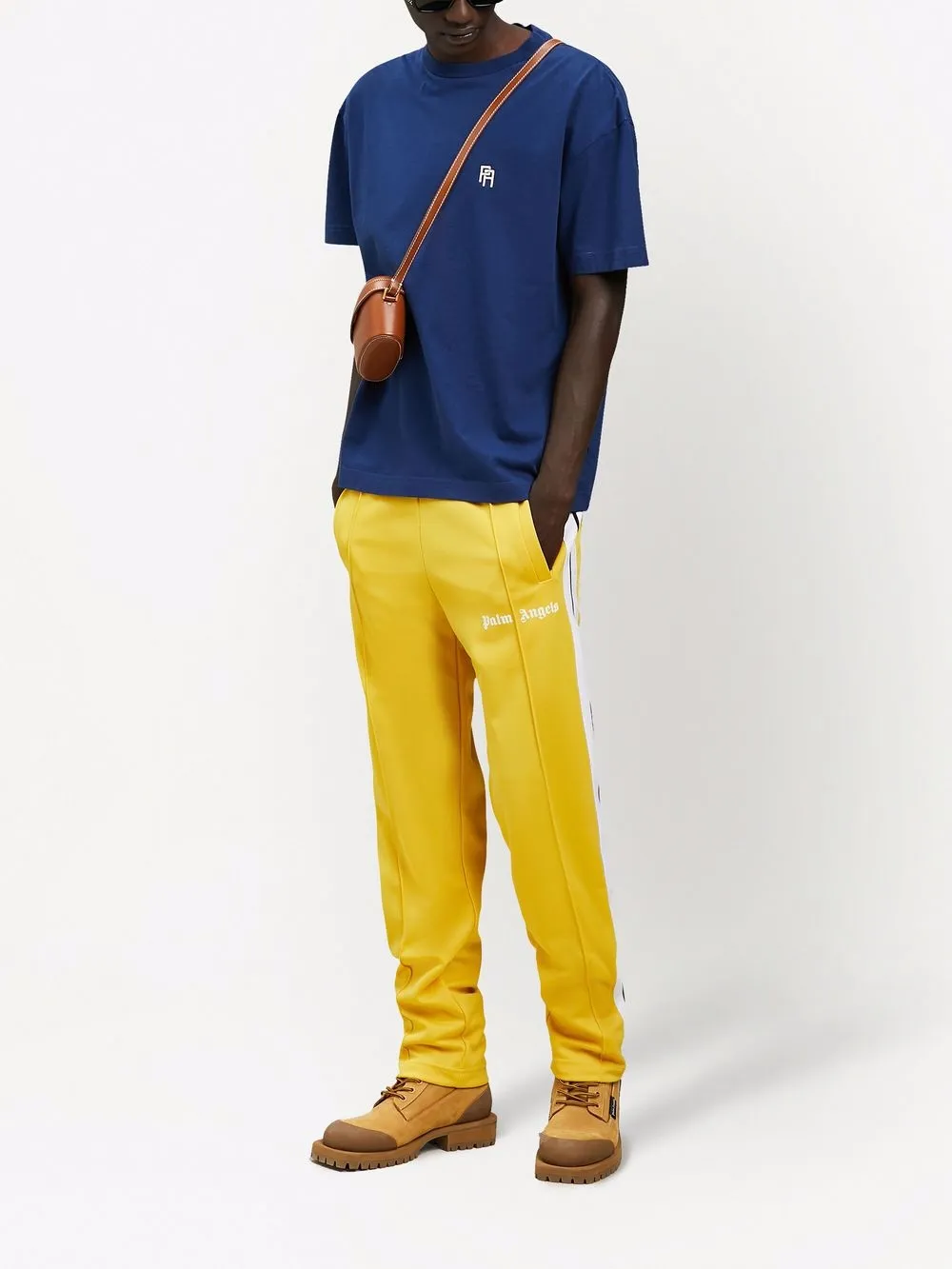  Palm Angels T Shirt Mit Aufgesticktem Monogramm   Blau 