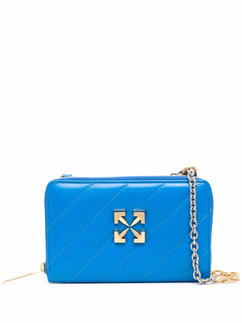 

Off-White quilted logo chain wallet - Blue