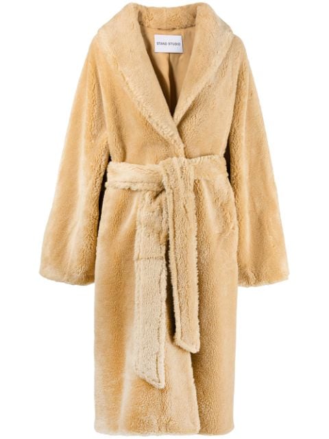 STAND STUDIO belted shearling coat
