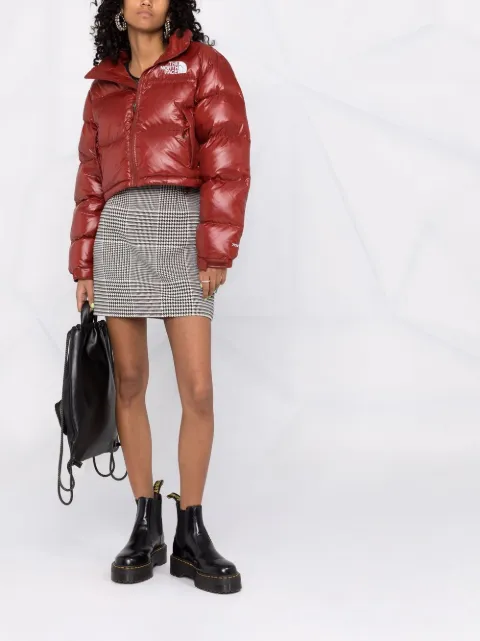 brown cropped north face puffer