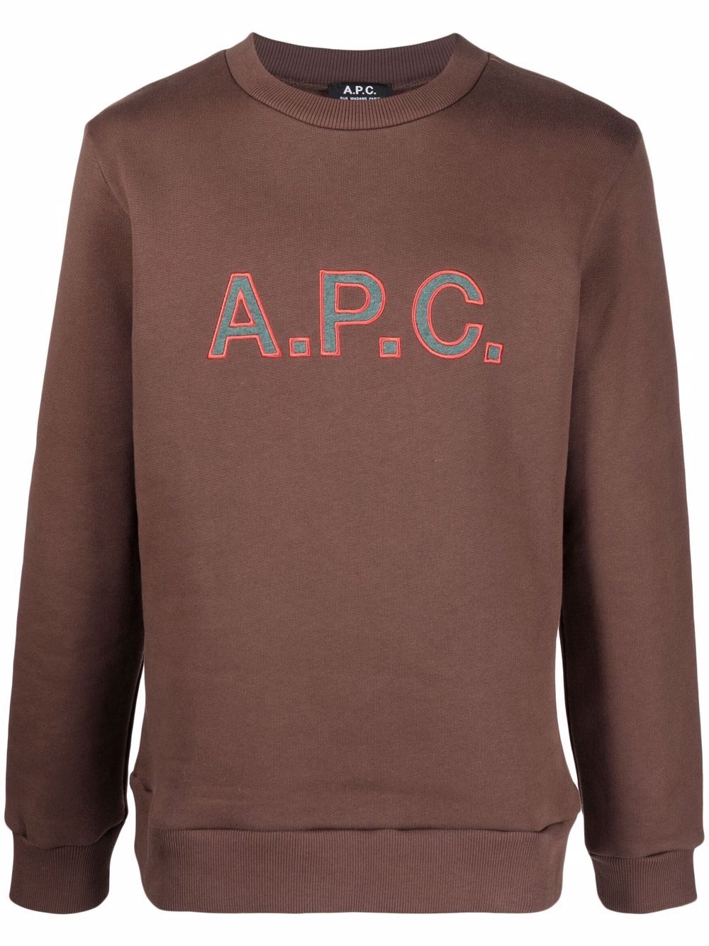 

A.P.C. logo-print crew neck jumper - Brown